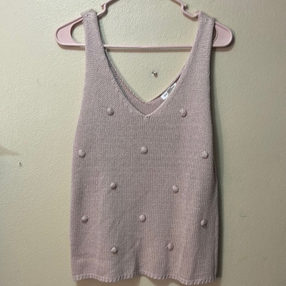 Blu Pepper Women's Knit Tank Top - Beige, Nude, Sweater Tank with Polka Dots M